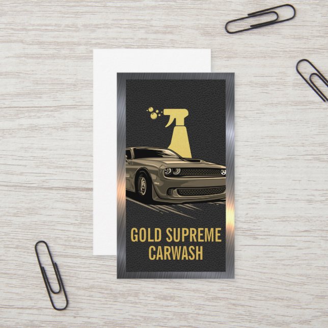Auto Wash| Muskelwagen | Leder Metallic Visitenkarte (Vorderseite/Rückseite Beispiel)