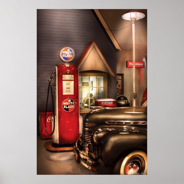 Auto - Weißer Flash Benzin Poster (Vorne)