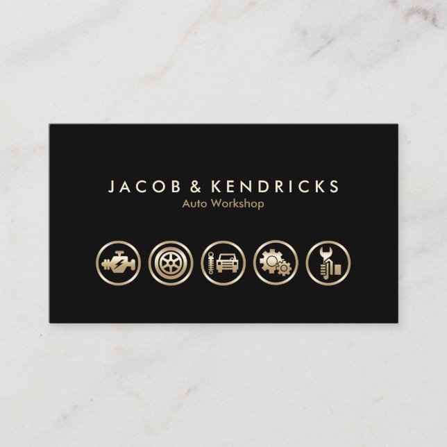 Auto Workshop Gold Icons BusinessCard Visitenkarte (Vorderseite)