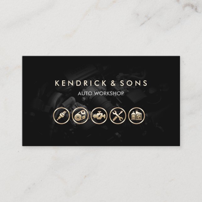 Auto Workshop Mechanische Reparatur Auto Gold Icon Visitenkarte (Vorderseite)