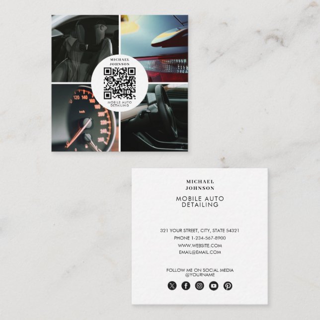 Auto zur Reinigung Auto Reparatur QR-Kodex Soziale Quadratische Visitenkarte (Vorne/Hinten)