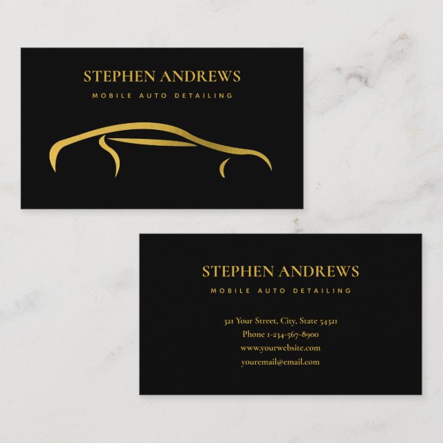 Auto zur Reinigung Auto Reparieren Schwarzes Gold Visitenkarte (Vorne/Hinten)