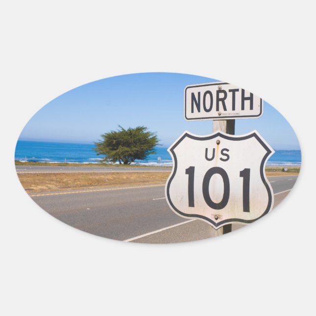 Autobahn 101 Nord Ovaler Aufkleber (Vorderseite)