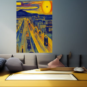 Autobahn und Stadt   AI Art Poster