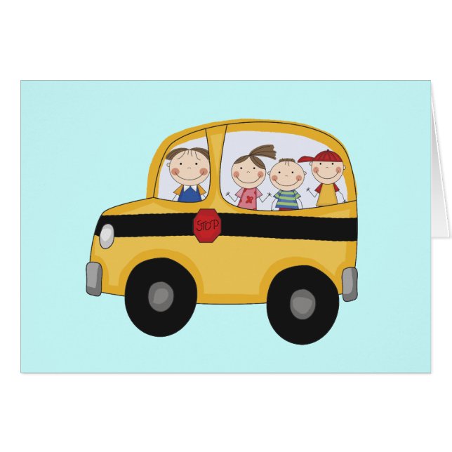 Autobus scolaire avec le T-shirts et les cadeaux (Devant horizontal)