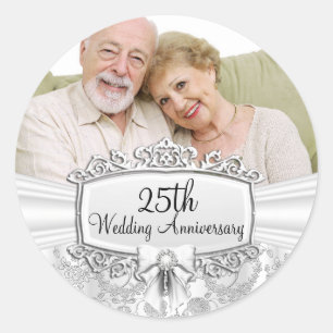 Autocollant 25e Anniversaire Photo Rose Argentée É