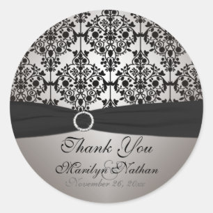 Autocollant 3" rond gris et noir Damas