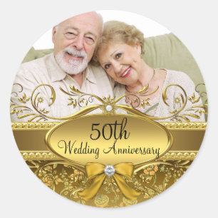 Autocollant 50e Anniversaire Photo Rose Or Élégant