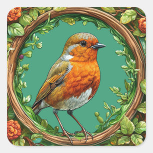 Autocollant à cadre floral d'oiseau Cadeau de jard