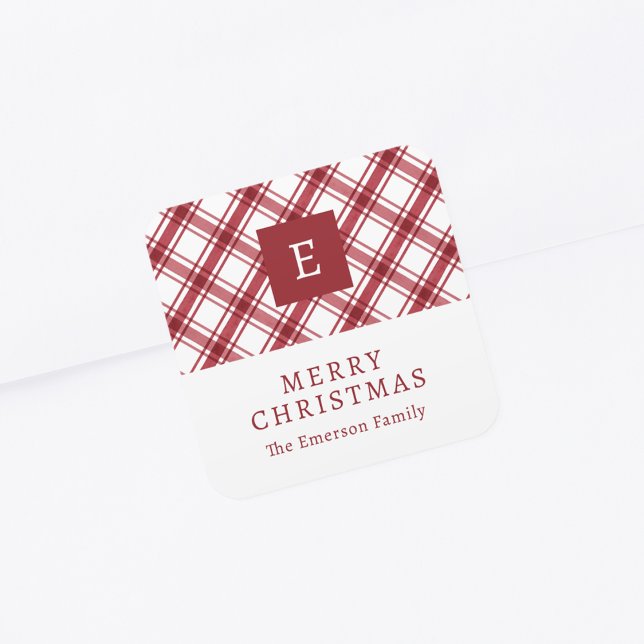 Autocollant à carreaux rouges avec monogramme (Monogram Red Plaid Sticker
)
