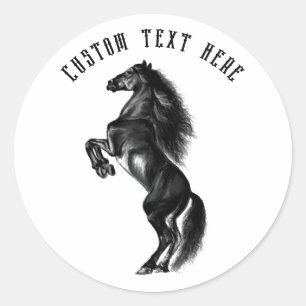 Autocollant à cheval sauvage noir droit avec texte
