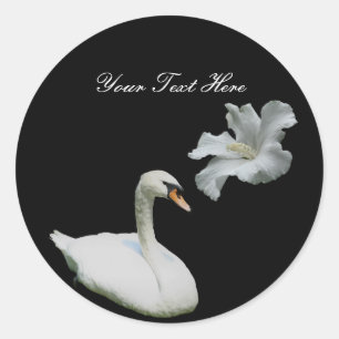 Autocollant à fleurs cygne et Hibiscus blanc