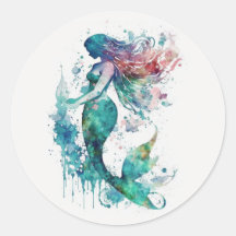 Autocollant à l'aquarelle de sirène