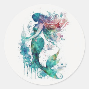 Autocollant à l'aquarelle de sirène