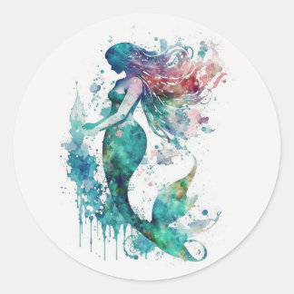 Autocollant à l'aquarelle de sirène