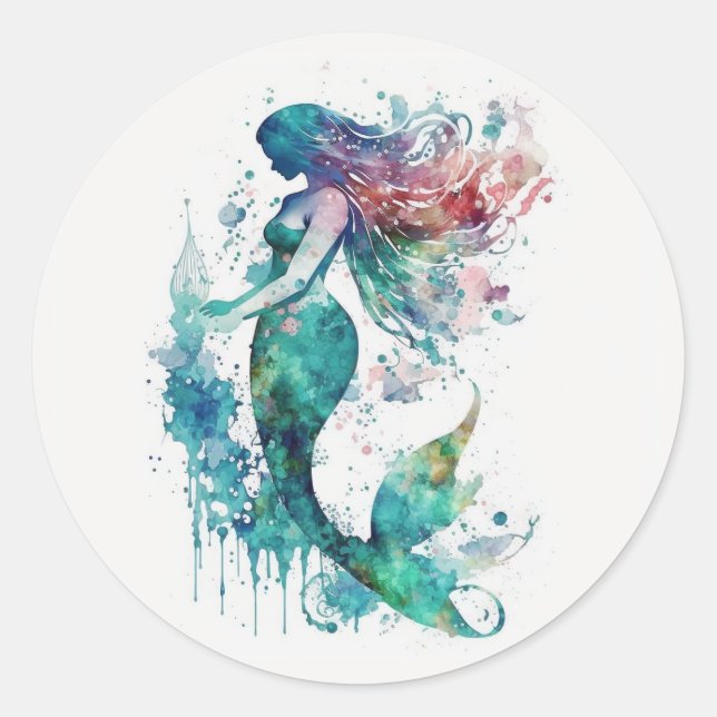Autocollant à l'aquarelle de sirène (Devant)