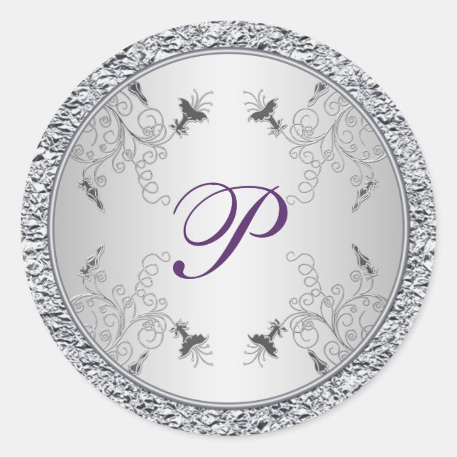 Autocollant à monogramme à huile violette et argen (Devant)