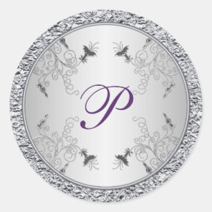 Autocollant à monogramme à huile violette et argen