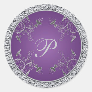 Autocollant à monogramme à huile violette et argen