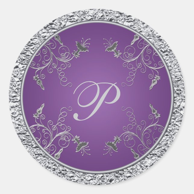 Autocollant à monogramme à huile violette et argen (Devant)