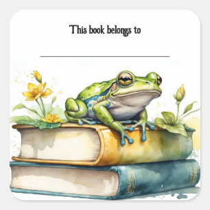 Autocollant à plaques de livres et de grenouilles