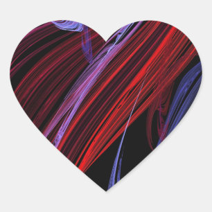 Autocollant Abstrait de coeur fractal bleu rouge