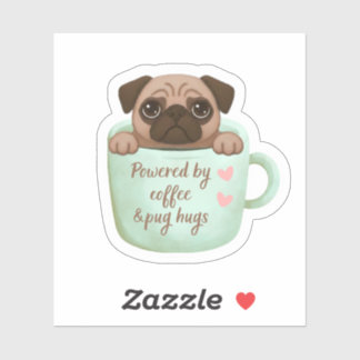 autocollant adorable pug dans une tasse de café