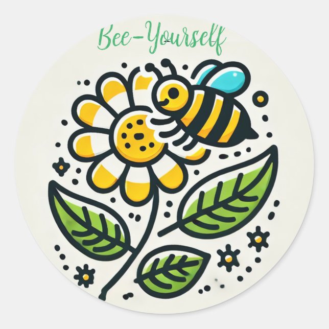 autocollant amusant avec texte Bee-Yourself (Devant)