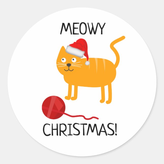 Autocollant amusant de Noël Meowy chat orange (Devant)