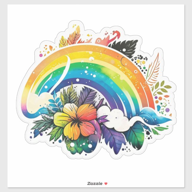 Autocollant arc-en-ciel Floral Boho (Feuille)