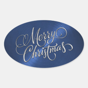 Autocollant Argent Joyeux Noël Bleu Marine