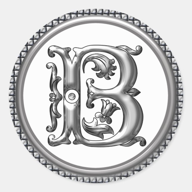 Autocollant B rond initial en argent (Devant)