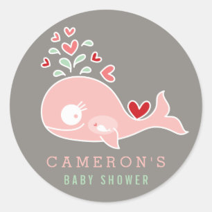 Autocollant Baby Shower Baleine Rose Maman Future 