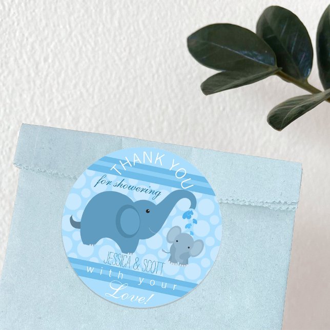 Autocollant Baby shower bébé éléphant (Boy Baby Elephant Baby Shower Sticker)