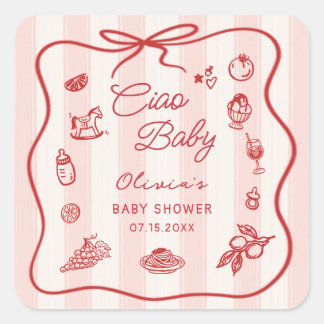 Autocollant Baby Shower Ciao Baby Citron Italien