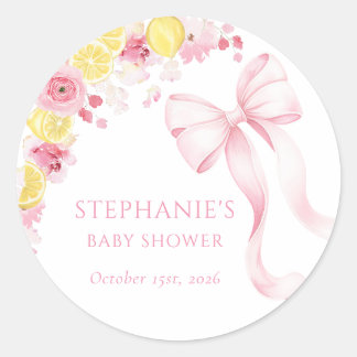 Autocollant Baby Shower Citron à Ruban Rose