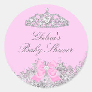 Autocollant Baby Shower Couronne Rose & Ruban