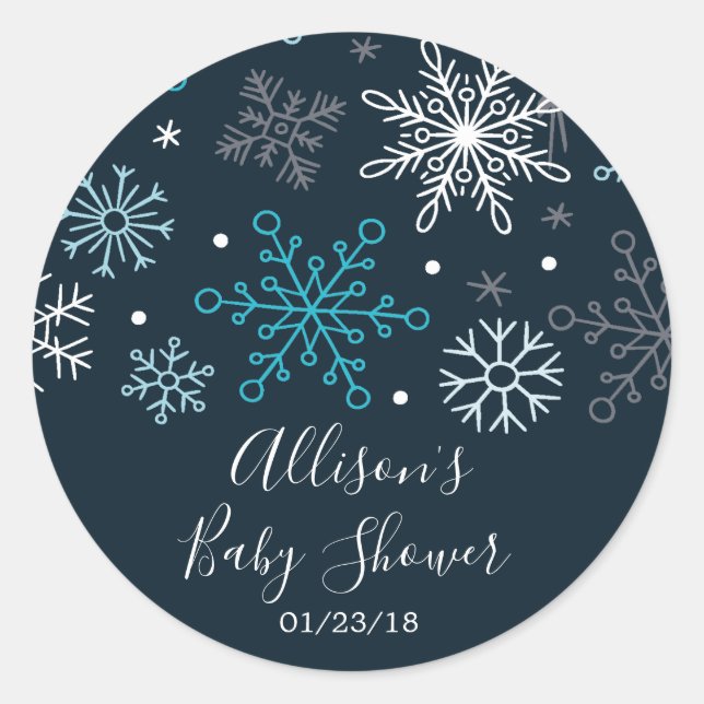 Autocollant Baby shower de flocons de neige bleu h (Devant)