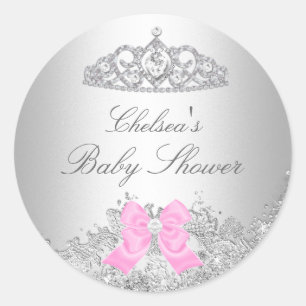 Autocollant Baby Shower Diamant & Tiare Argent