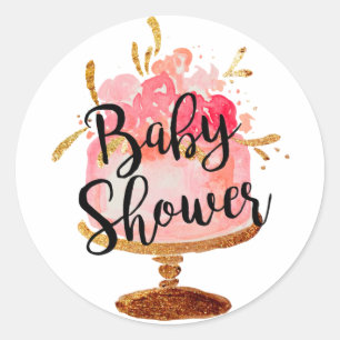 Autocollant Baby Shower Gâteau Fleur Rose Dorée