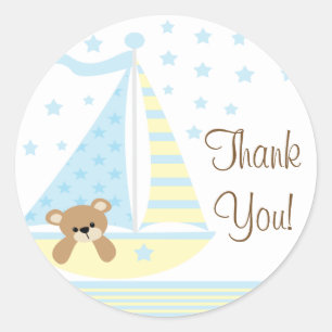 Autocollant Baby shower Merci Blue Sailboat