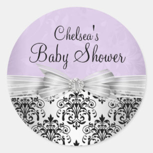 Autocollant Baby shower pourpre et noir Damas
