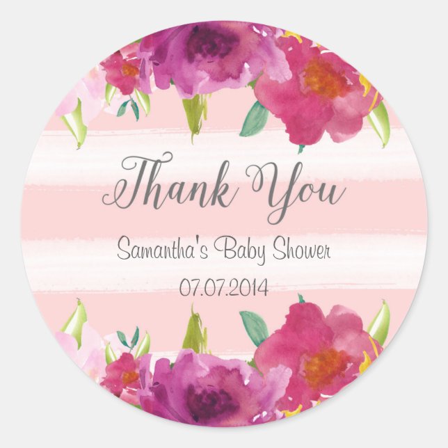 Autocollant Baby shower Rose aquarelle (Devant)
