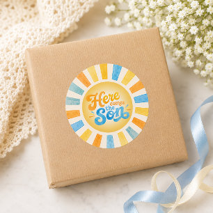 Autocollant Baby Shower Sunshine Voici venir le Fi