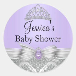 Autocollant Baby Shower Tiara & Damassé Violet