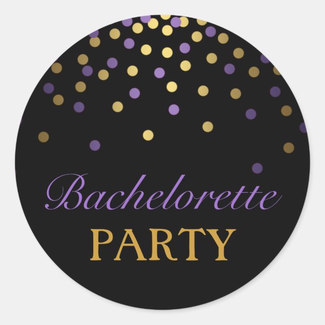 Autocollant Bachelorette Confetti violet et or (Devant)