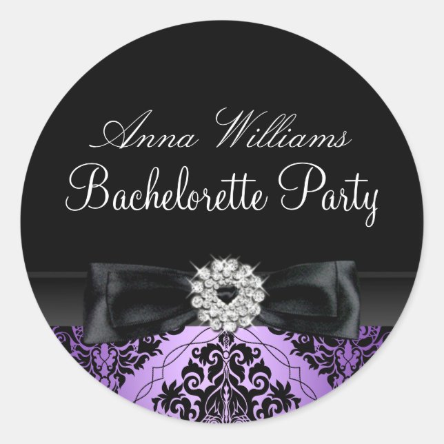Autocollant Bachelorette violet et noir Damas (Devant)