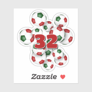 autocollant ballons de football rouges verts w num