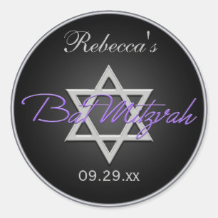 Autocollant Bat mitzvah rond de 1,5 po en argent n