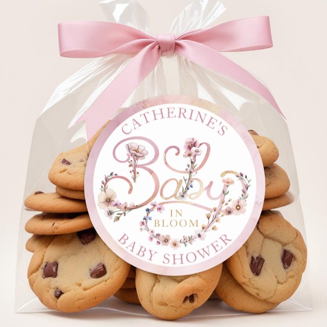 Autocollant Bébé en Fleur Rose Poussiéreux – Boho  (Wildflower Dusty Pink Baby Shower Favor)